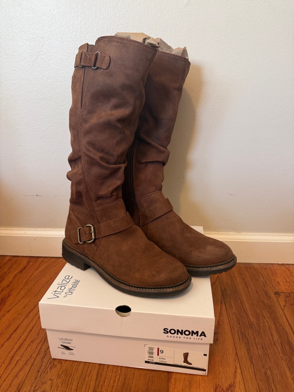 Sonoma Rumer suede riding boots in cognac brown